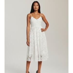 NSR Crochet Stretch Lace Midi Dress in White Size S